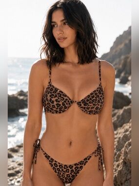 Good American Show Off Curve Leopard Underwire Bikini Top XL NWT